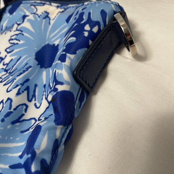 Prada Donna Shopper Tote Bag Blue Floral Nylon and Leather New - Picture 3 of 9